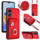 For OPPO A58/A58x/A1x/A2x Organ Card Bag Ring Holder Phone Case with Long Lanyard(Red) - 1