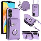 For OPPO A38 4G / A18 4G Global Organ Card Bag Ring Holder Phone Case with Long Lanyard(Purple) - 1