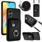 For OPPO A38 4G / A18 4G Global Organ Card Bag Ring Holder Phone Case with Long Lanyard(Black) - 1