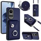 For OPPO Reno10/Reno10 Pro 5G Global Organ Card Bag Ring Holder Phone Case with Long Lanyard(Blue) - 1