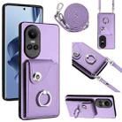 For OPPO Reno10/Reno10 Pro 5G Global Organ Card Bag Ring Holder Phone Case with Long Lanyard(Purple) - 1