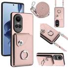 For OPPO Reno10/Reno10 Pro 5G Global Organ Card Bag Ring Holder Phone Case with Long Lanyard(Pink) - 1