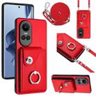 For OPPO Reno10/Reno10 Pro 5G Global Organ Card Bag Ring Holder Phone Case with Long Lanyard(Red) - 1
