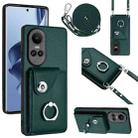 For OPPO Reno10/Reno10 Pro 5G Global Organ Card Bag Ring Holder Phone Case with Long Lanyard(Green) - 1