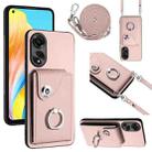 For OPPO A78 4G Global Organ Card Bag Ring Holder Phone Case with Long Lanyard(Pink) - 1