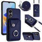 For OPPO A17 Global Organ Card Bag Ring Holder Phone Case with Long Lanyard(Blue) - 1