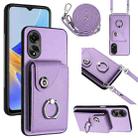 For OPPO A17 Global Organ Card Bag Ring Holder Phone Case with Long Lanyard(Purple) - 1