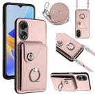 For OPPO A17 Global Organ Card Bag Ring Holder Phone Case with Long Lanyard(Pink) - 1