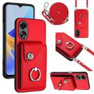 For OPPO A17 Global Organ Card Bag Ring Holder Phone Case with Long Lanyard(Red) - 1