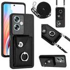 For OPPO A79 5G Global Organ Card Bag Ring Holder Phone Case with Long Lanyard(Black) - 1