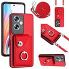 For OPPO A79 5G Global Organ Card Bag Ring Holder Phone Case with Long Lanyard(Red) - 1