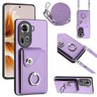 For OPPO Reno11 Global Organ Card Bag Ring Holder Phone Case with Long Lanyard(Purple) - 1