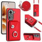 For OPPO Reno11 Global Organ Card Bag Ring Holder Phone Case with Long Lanyard(Red) - 1