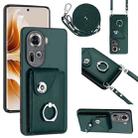 For OPPO Reno11 Global Organ Card Bag Ring Holder Phone Case with Long Lanyard(Green) - 1