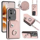 For OPPO Reno11 Pro Global Organ Card Bag Ring Holder Phone Case with Long Lanyard(Pink) - 1