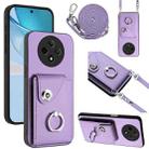 For OPPO A3 Pro 5G Organ Card Bag Ring Holder Phone Case with Long Lanyard(Purple) - 1