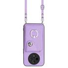 For OPPO A3 Pro 5G Organ Card Bag Ring Holder Phone Case with Long Lanyard(Purple) - 2