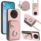 For OPPO A3 Pro 5G Organ Card Bag Ring Holder Phone Case with Long Lanyard(Pink) - 1