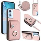 For OPPO Reno11 F Thai Version Organ Card Bag Ring Holder Phone Case with Long Lanyard(Pink) - 1