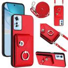 For OPPO Reno11 F Thai Version Organ Card Bag Ring Holder Phone Case with Long Lanyard(Red) - 1