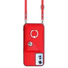 For OPPO Reno11 F Thai Version Organ Card Bag Ring Holder Phone Case with Long Lanyard(Red) - 2