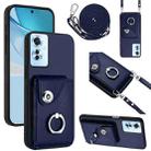 For OPPO F25 Pro 5G India Organ Card Bag Ring Holder Phone Case with Long Lanyard(Blue) - 1