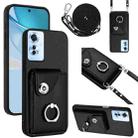 For OPPO F25 Pro 5G India Organ Card Bag Ring Holder Phone Case with Long Lanyard(Black) - 1