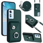 For OPPO F25 Pro 5G India Organ Card Bag Ring Holder Phone Case with Long Lanyard(Green) - 1