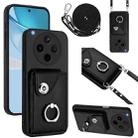 For OPPO Find X8s+ Organ Card Bag Ring Holder Phone Case with Long Lanyard(Black) - 1