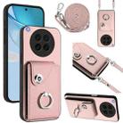 For OPPO Find X8s Organ Card Bag Ring Holder Phone Case with Long Lanyard(Pink) - 1