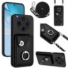For OPPO Find X8 Ultra Organ Card Bag Ring Holder Phone Case with Long Lanyard(Black) - 1