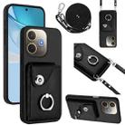 For OPPO A5 Energy / A5 Pro Global Organ Card Bag Ring Holder Phone Case with Long Lanyard(Black) - 1