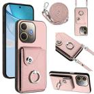 For OPPO A5 Energy / A5 Pro Global Organ Card Bag Ring Holder Phone Case with Long Lanyard(Pink) - 1