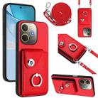 For OPPO A5 Energy / A5 Pro Global Organ Card Bag Ring Holder Phone Case with Long Lanyard(Red) - 1