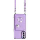 For OPPO Reno12 Pro Global Organ Card Bag Ring Holder Phone Case with Long Lanyard(Purple) - 2