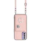 For OPPO Reno12 Pro Global Organ Card Bag Ring Holder Phone Case with Long Lanyard(Pink) - 2