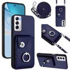For OPPO Reno12 Global Organ Card Bag Ring Holder Phone Case with Long Lanyard(Blue) - 1