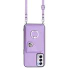 For OPPO Reno12 Global Organ Card Bag Ring Holder Phone Case with Long Lanyard(Purple) - 2
