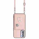 For OPPO Reno12 Global Organ Card Bag Ring Holder Phone Case with Long Lanyard(Pink) - 2