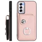 For OPPO Reno12 Global Organ Card Bag Ring Holder Phone Case with Long Lanyard(Pink) - 3