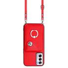 For OPPO Reno12 Global Organ Card Bag Ring Holder Phone Case with Long Lanyard(Red) - 2