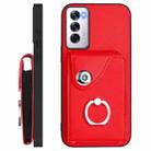 For OPPO Reno12 Global Organ Card Bag Ring Holder Phone Case with Long Lanyard(Red) - 3