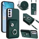 For OPPO Reno12 Global Organ Card Bag Ring Holder Phone Case with Long Lanyard(Green) - 1