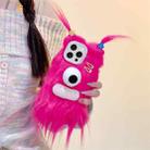 For iPhone 15 Pro Plush Funny Monster TPU Phone Case(Rose Red) - 1