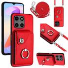 For Honor X6a Organ Card Bag Ring Holder Phone Case with Long Lanyard(Red) - 1
