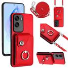 For Honor X50i / 90 Lite Organ Card Bag Ring Holder Phone Case with Long Lanyard(Red) - 1