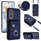 For Honor 90 Organ Card Bag Ring Holder Phone Case with Long Lanyard(Blue) - 1