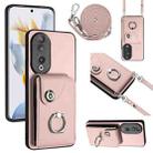 For Honor 90 Organ Card Bag Ring Holder Phone Case with Long Lanyard(Pink) - 1