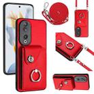 For Honor 90 Organ Card Bag Ring Holder Phone Case with Long Lanyard(Red) - 1