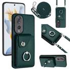 For Honor 90 Organ Card Bag Ring Holder Phone Case with Long Lanyard(Green) - 1